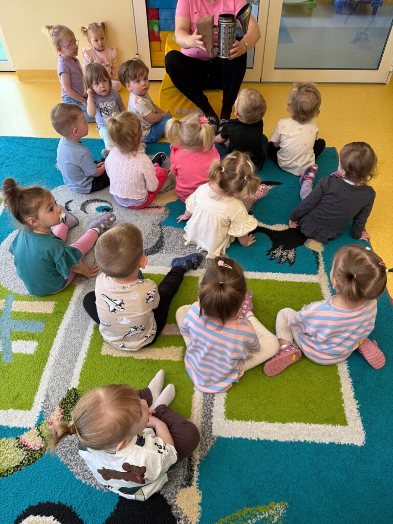 Pokazywanie przez opiekunkę kart obrazkowych.